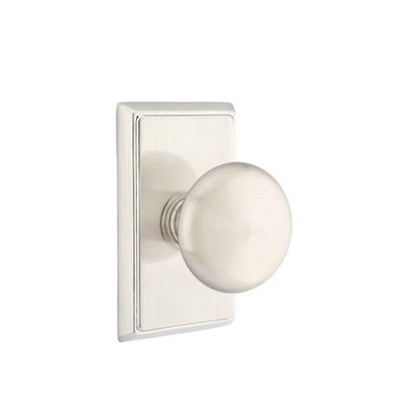 EMTEK Providence Knob 2-3/8 in Backset Passage w/Rectangular Rose for 1-1/4 in to 2 in Door Satin Nickel 8121PUS15